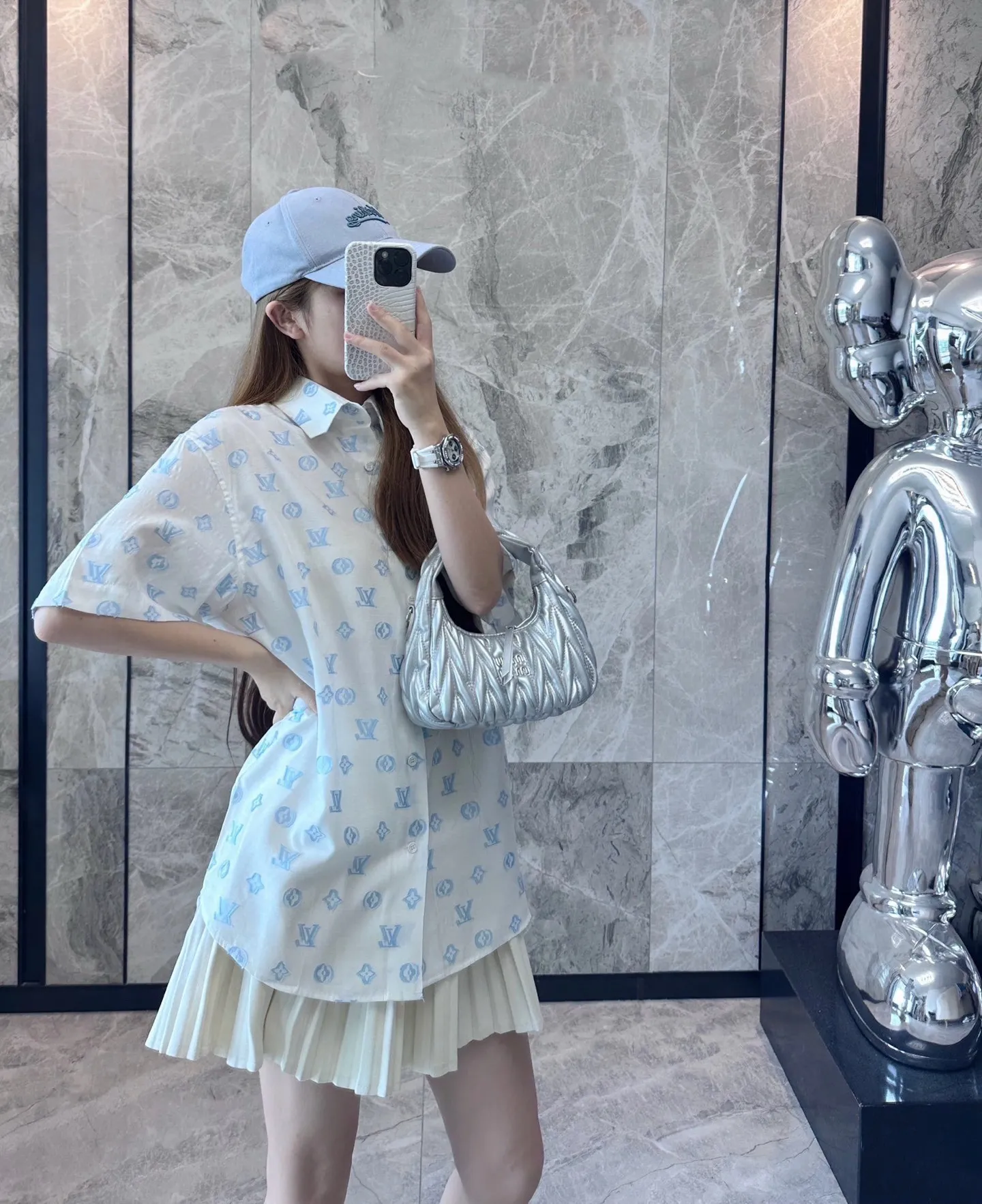 Louis Vuitton/Louis Vuitton 25ss jacquard all-over printed presbyopia short-sleeved shirt
